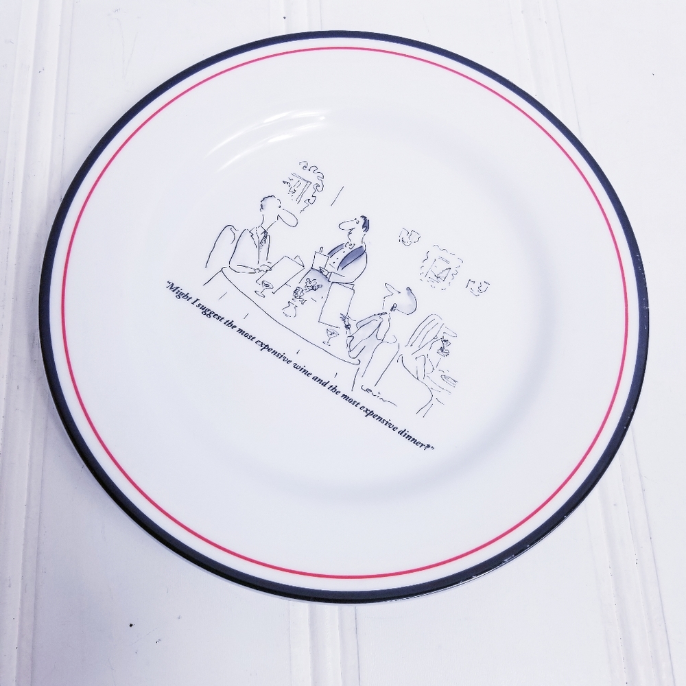 Restoration Hardware Plate White New Yorker Waiter Wine Dinner Arnie Levin 1998